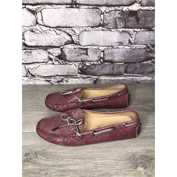 TODS Pink Metallic Leather Moccasins Driver Loafers Flats Women Sz 35.5EU/5M US - Picture 1 of 16